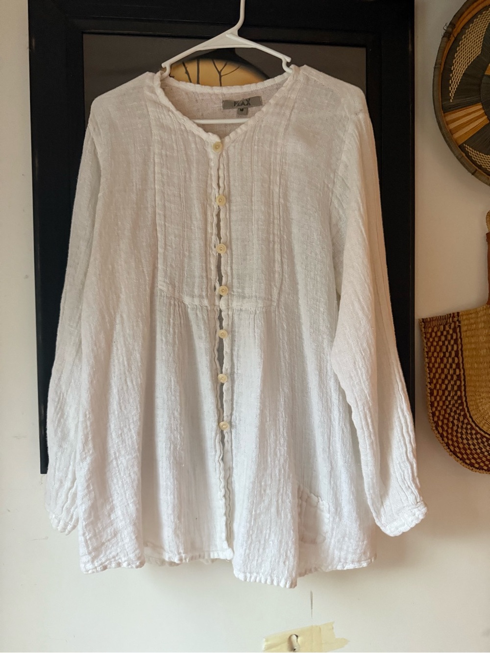Flax White Textured Button-Front Tunic